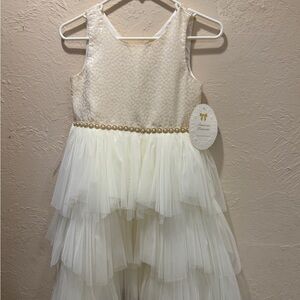 American Princess Ivory Layered Dress with Gold Accent